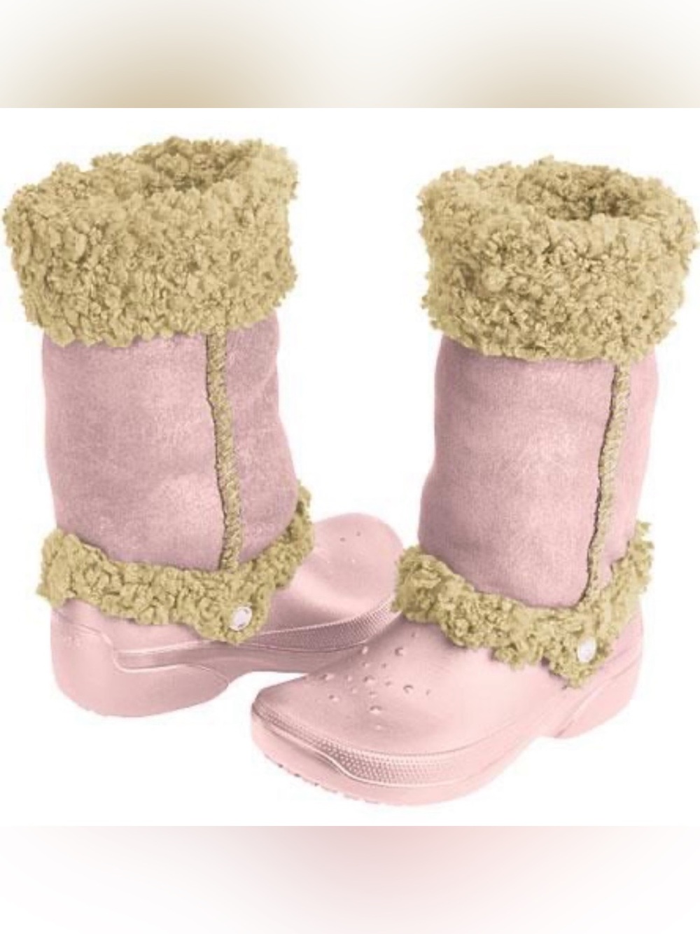 CROCS Big Kids Pink Faux Shearling Fold Over Boots